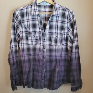 Maurices Purple and White Plaid Button-Down Blouse